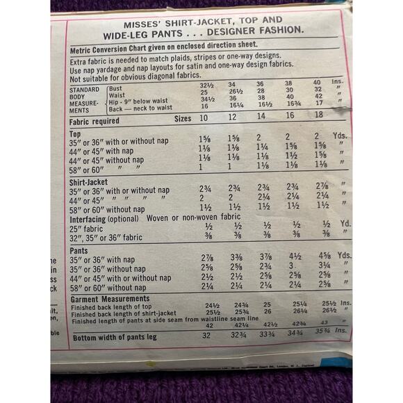 Simplicity 7002 Sewing pattern Wide leg pant top blouse 1970s size 12 - Picture 5 of 5